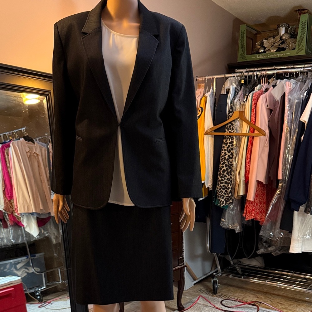 Preston & York Charcoal Blazer and Skirt Set